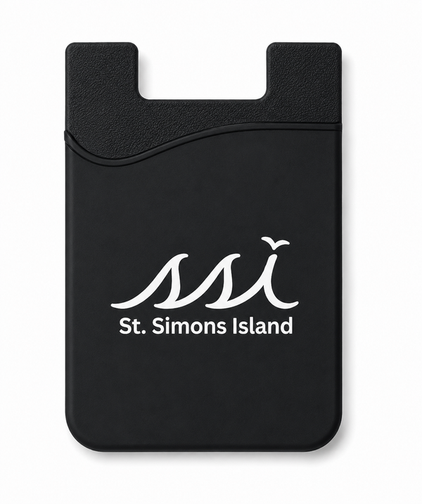 St. Simons Island Black Silicone Phone Card Holder — White SSI Logo