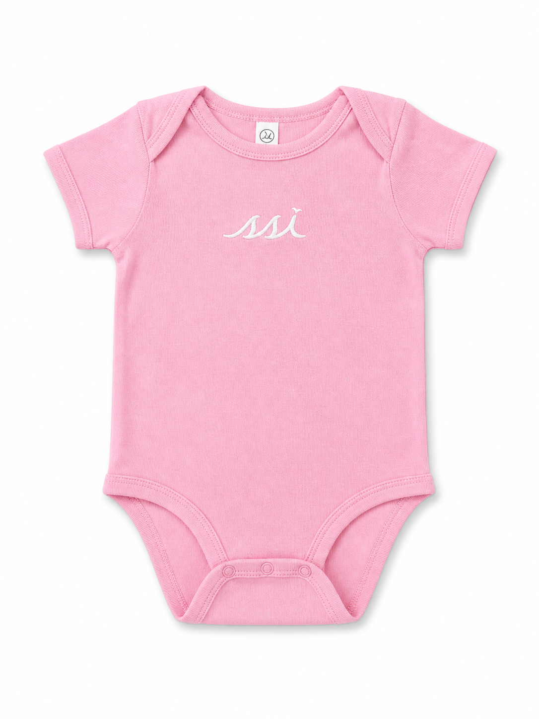 St. Simons Island Blossom Pink Baby Bodysuit — White SSI Logo
