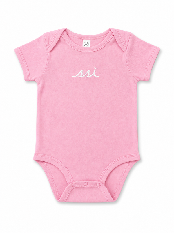 St. Simons Island Blossom Pink Baby Bodysuit — White SSI Logo