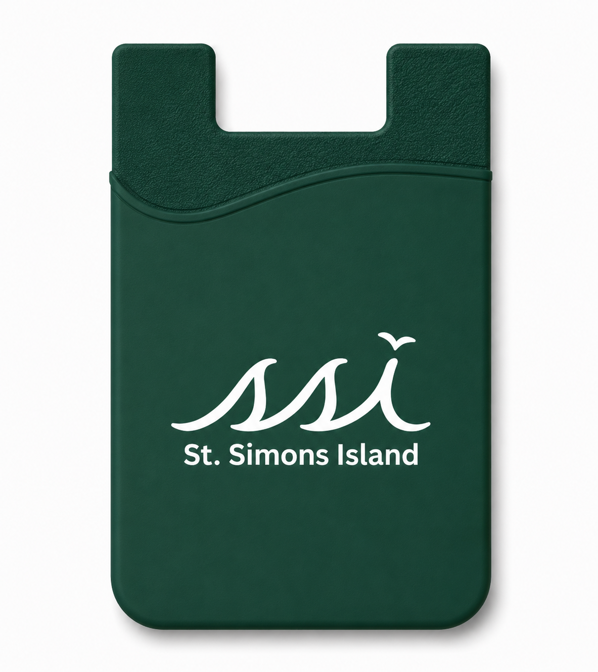 St. Simons Island Green Silicone Phone Card Holder — White SSI Logo