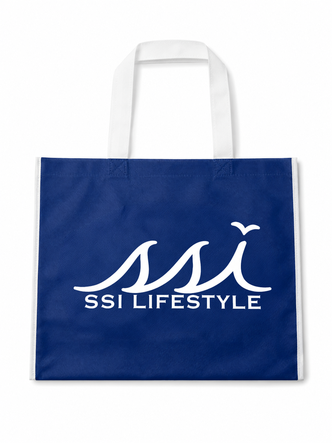 St. Simons Island Navy Reusable Shopping Tote — White SSI Lifestyle Logo
