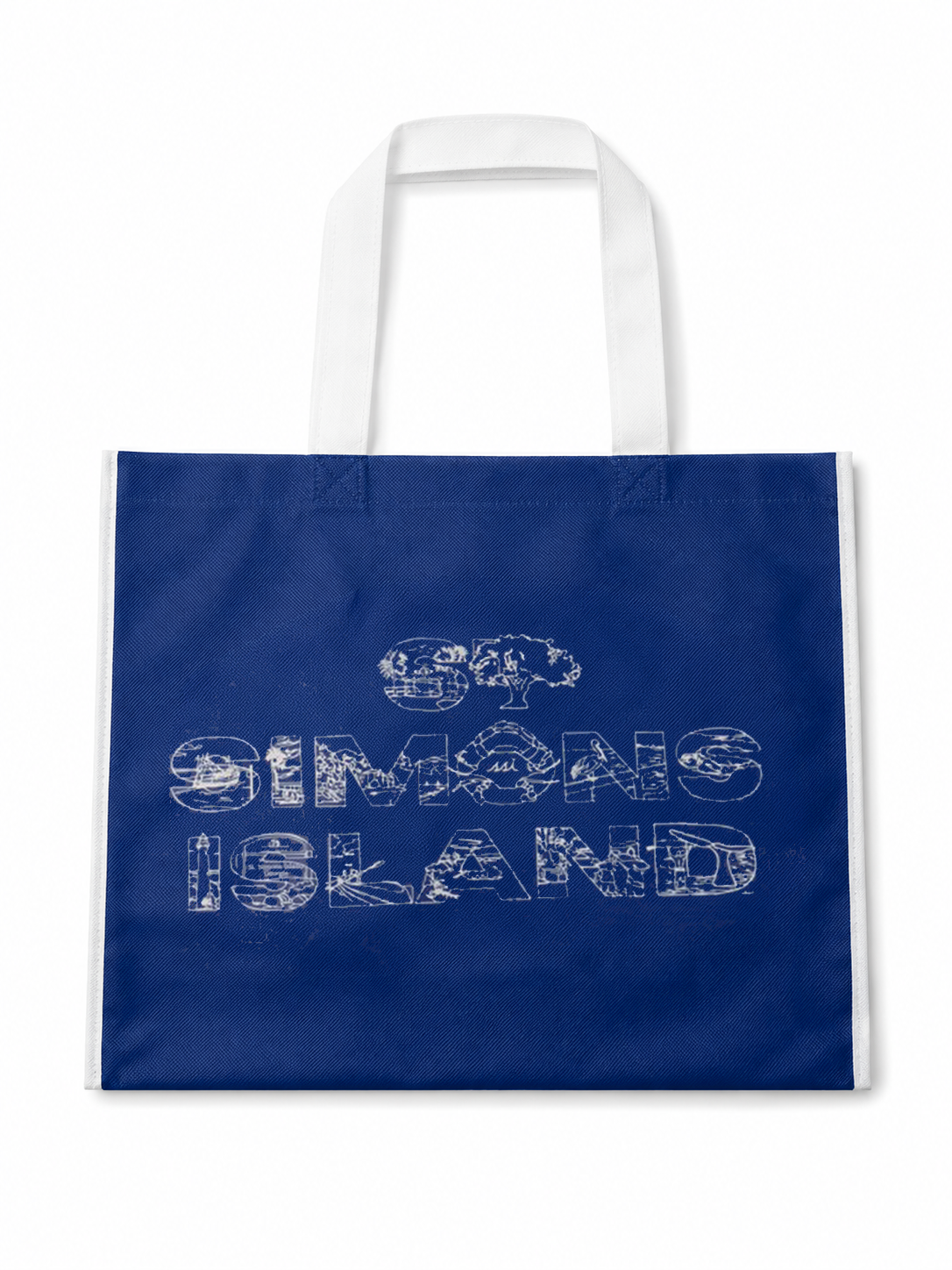 St. Simons Island Navy Reusable Shopping Tote — White SSI Lifestyle Logo