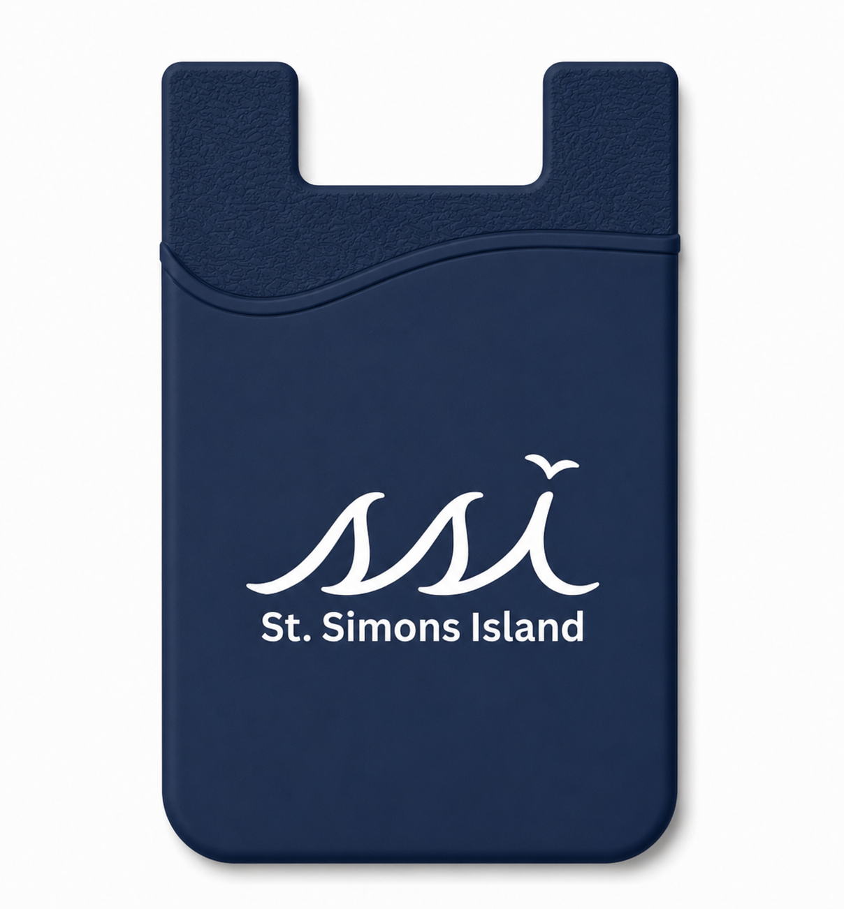 St. Simons Island Navy Silicone Phone Card Holder — White SSI Logo