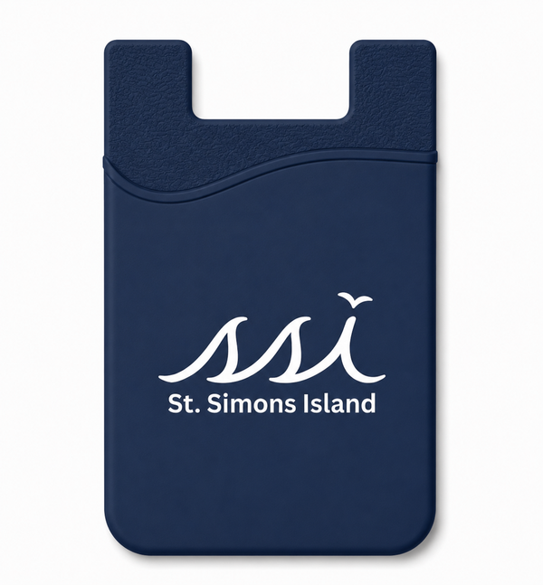 St. Simons Island Navy Silicone Phone Card Holder — White SSI Logo