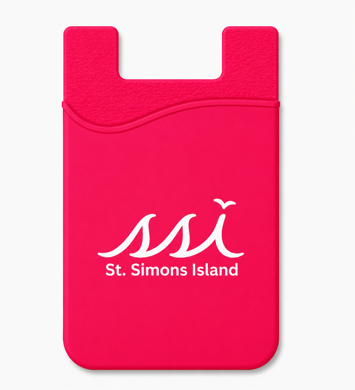 St. Simons Island Pink Silicone Phone Card Holder — White SSI Logo