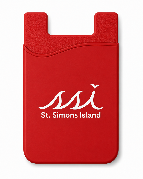 St. Simons Island Red Silicone Phone Card Holder — White SSI Logo