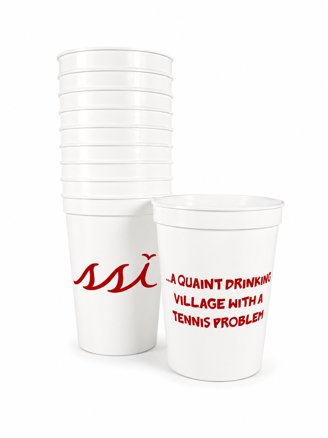 St. Simons Island White 16 oz Stadium Cups — Tennis Problem 10 Pack