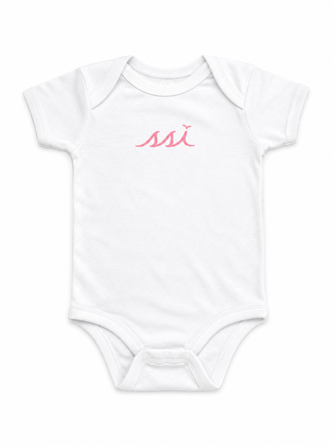 St. Simons Island White Baby Bodysuit — Pink SSI Logo