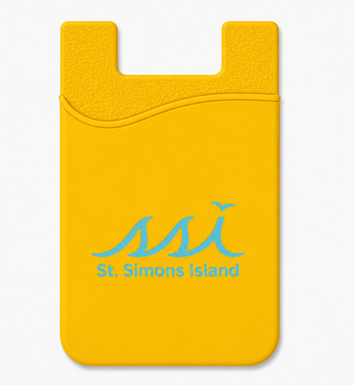 St. Simons Island Yellow Silicone Phone Card Holder — Blue SSI Logo