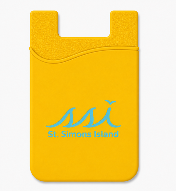 St. Simons Island Yellow Silicone Phone Card Holder — Blue SSI Logo