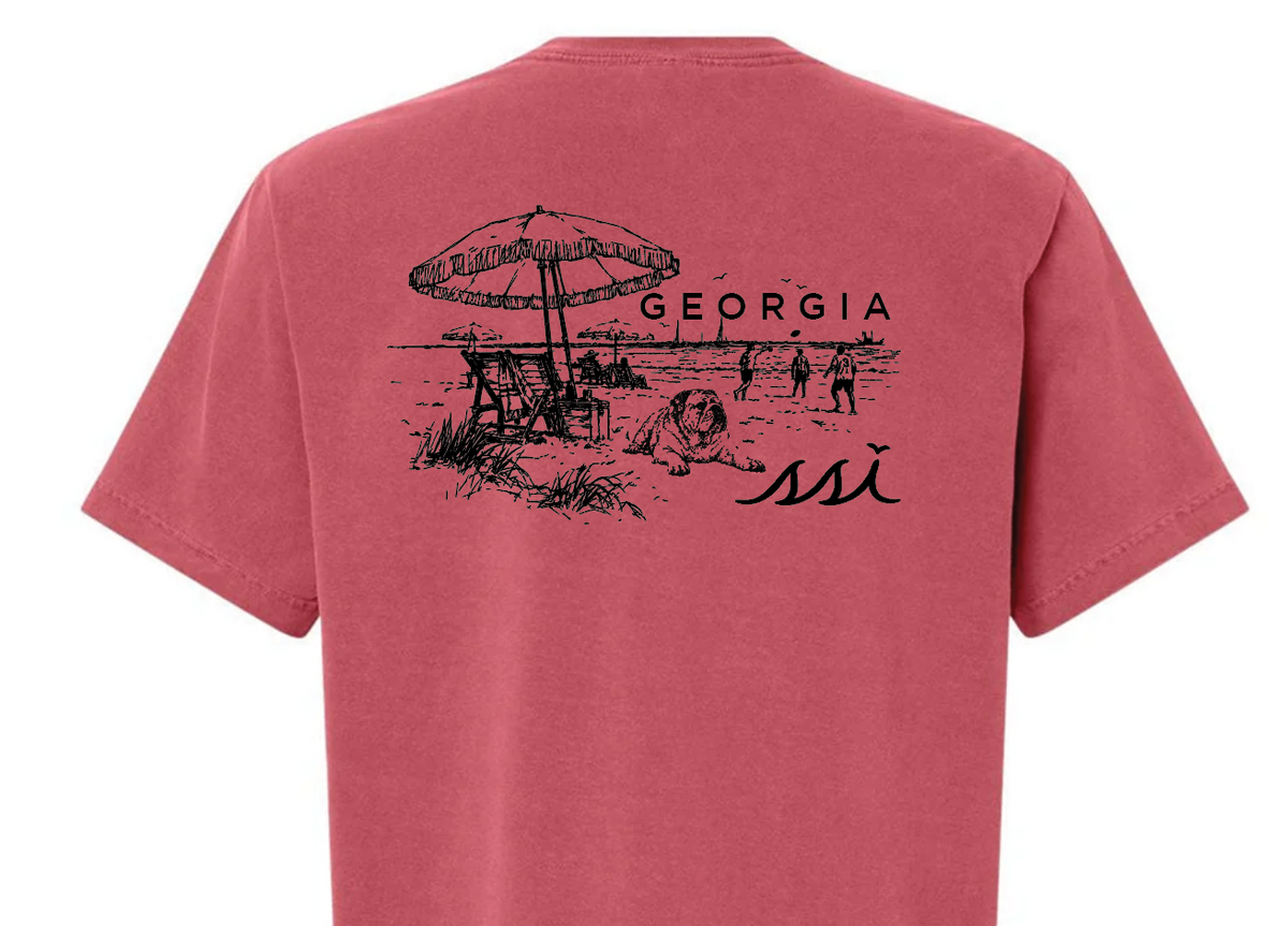 Red Comfort Colors UGA Beach Scene Tee - Garment-Dyed Short Sleeve
