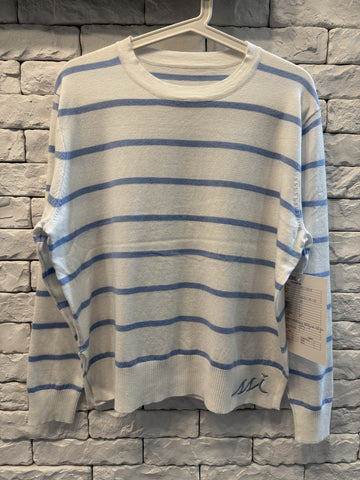 Yacht Club Crew Long Sleeve with Light Blue Stripes & Logo on Front Left