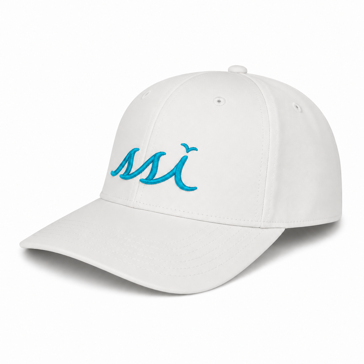 White St. Simons Island Hat — Aqua Raised SSI Logo