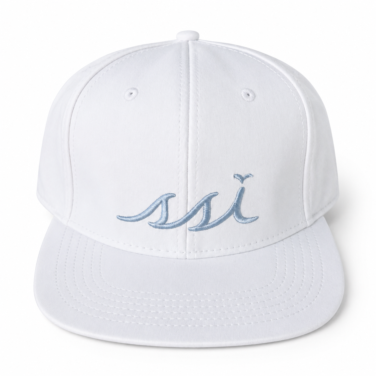 White St. Simons Island Crab Print Hat — Light Blue SSI Logo