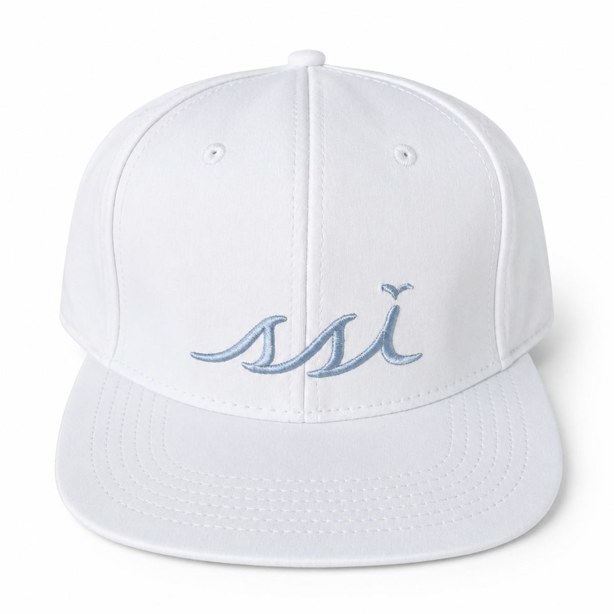 White St. Simons Island Crab Print Hat — Light Blue SSI Logo