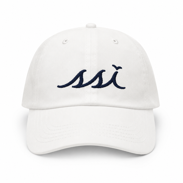 White Kids St. Simons Island Hat — Navy SSI Logo