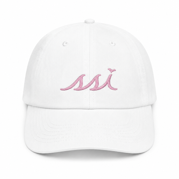 White Kids St. Simons Island Hat — Pink SSI Logo