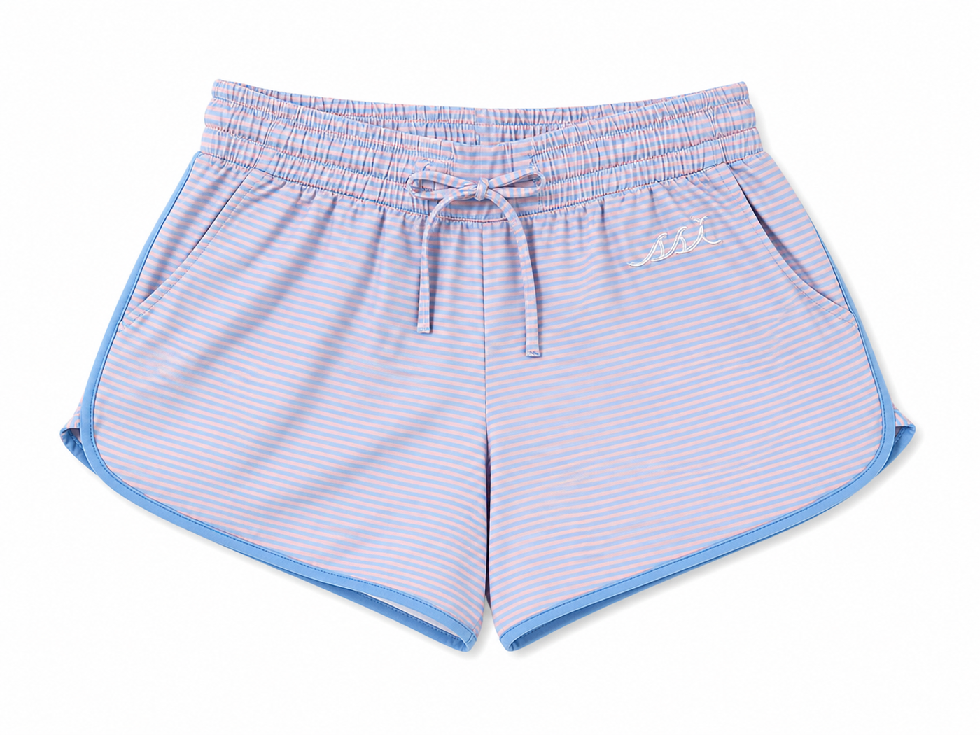 Women's Blossom Pink and Blue St. Simons Island Striped Pajama Set — Short Sleeve Top and Shorts