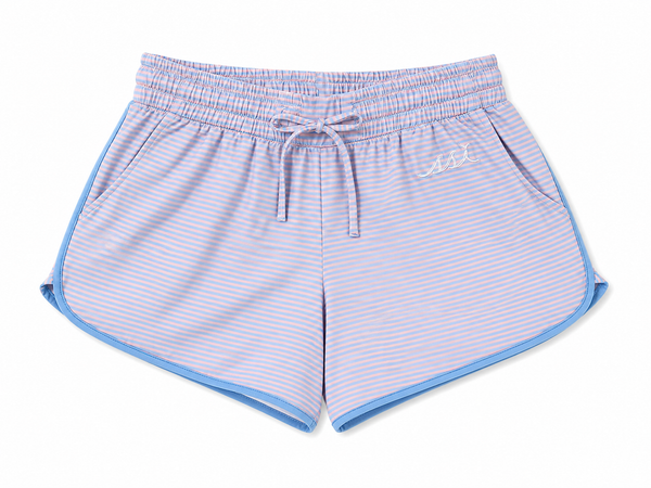 Women's Blossom Pink and Blue St. Simons Island Striped Pajama Set — Short Sleeve Top and Shorts