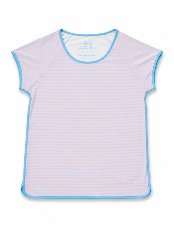 Women's Blossom Pink and Blue St. Simons Island Striped Pajama Set — Short Sleeve Top and Shorts
