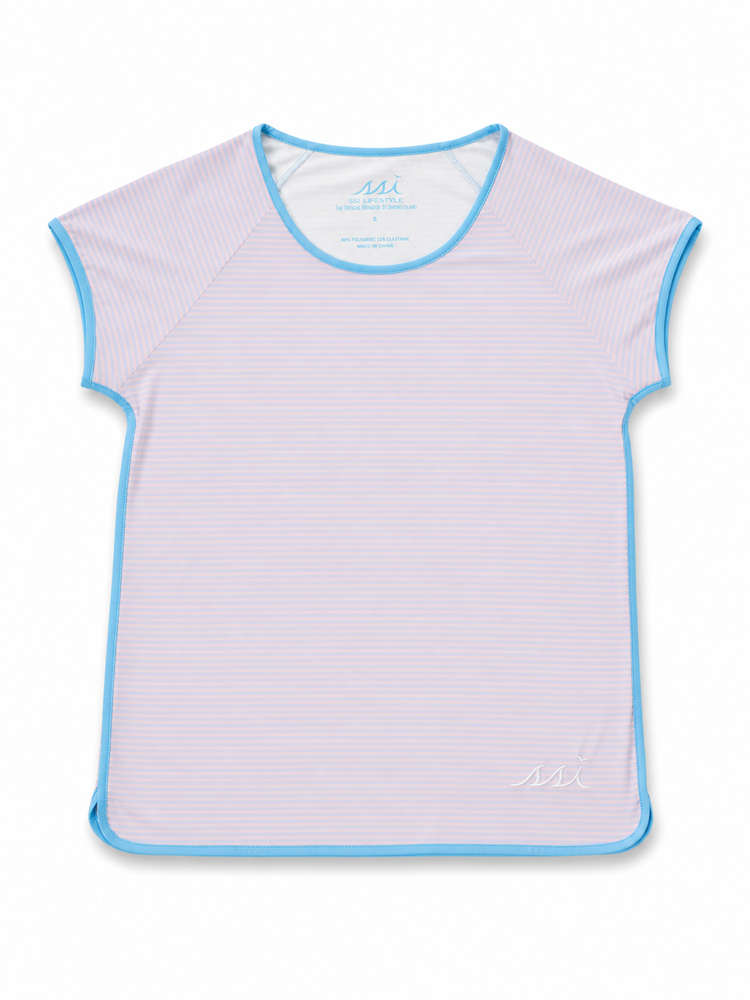 Women's Blossom Pink and Blue St. Simons Island Striped Pajama Set — Short Sleeve Top and Pants