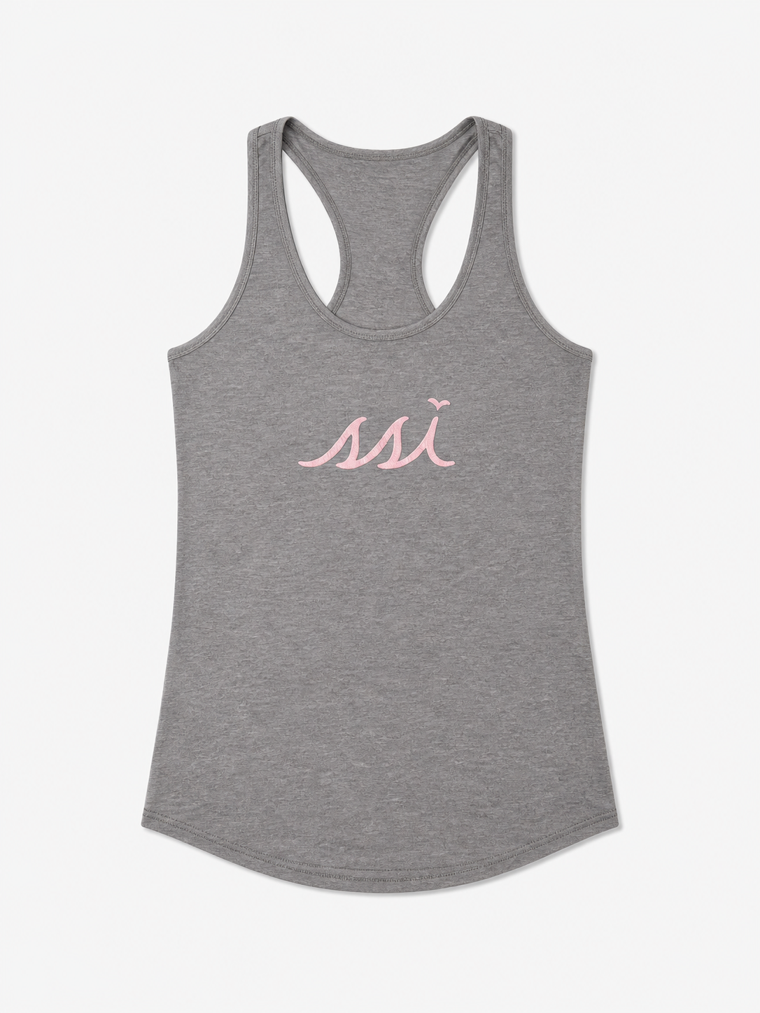 Women's Heathered Gray Racerback Tank Top — Peach SSI Logo