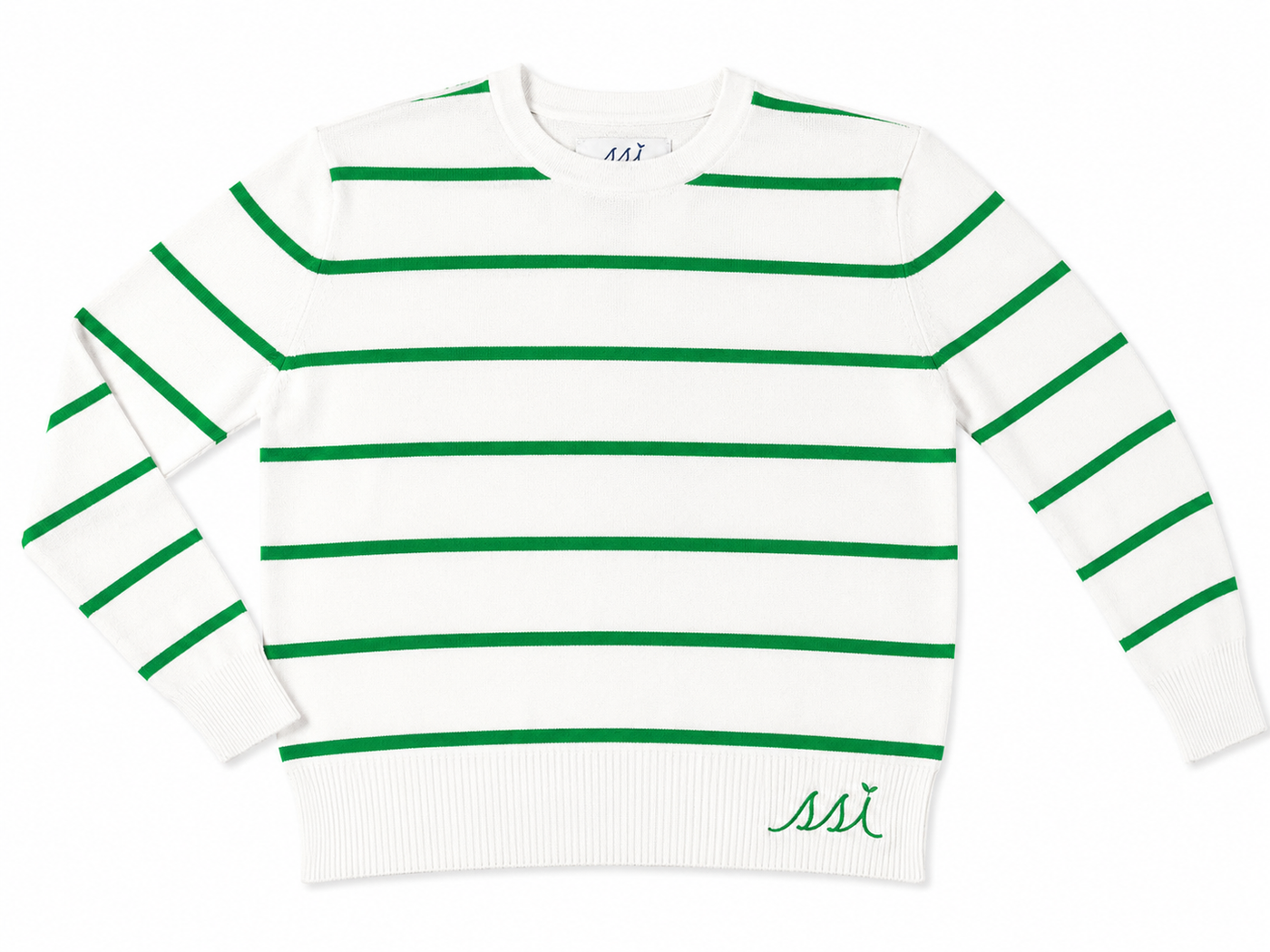 Yacht Club Crew Sweater — Kelly Green Stripes & SSI Hem
