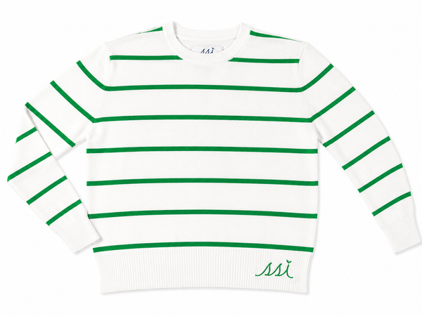 Yacht Club Crew Sweater — Kelly Green Stripes & SSI Hem