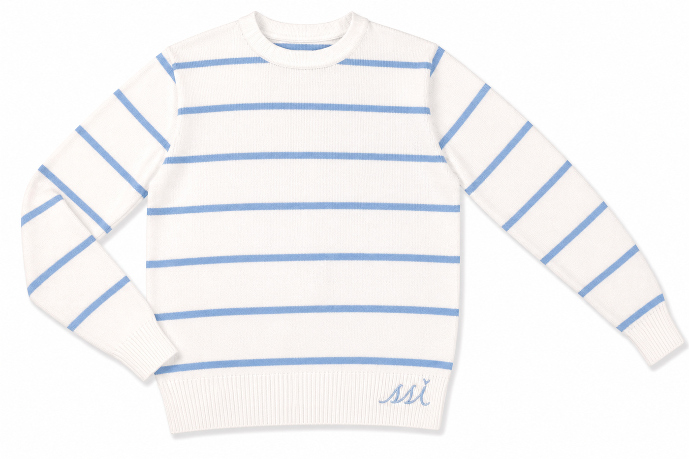 Yacht Club Crew Sweater — Sky Blue Stripes & SSI Hem