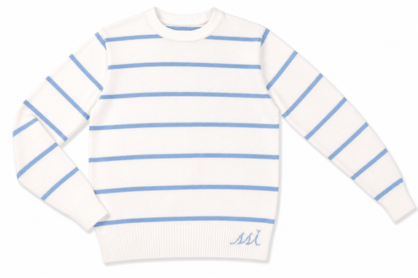 Yacht Club Crew Sweater — Sky Blue Stripes & SSI Hem