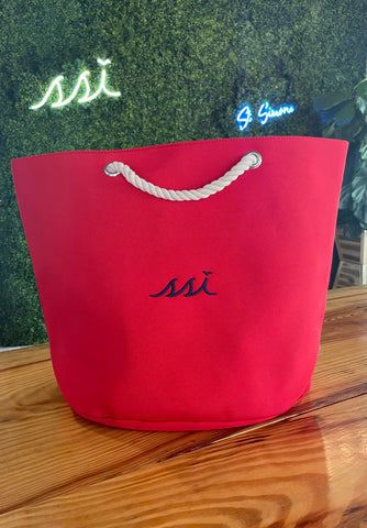 Bag- Beach Bag- Red with Navy Logo