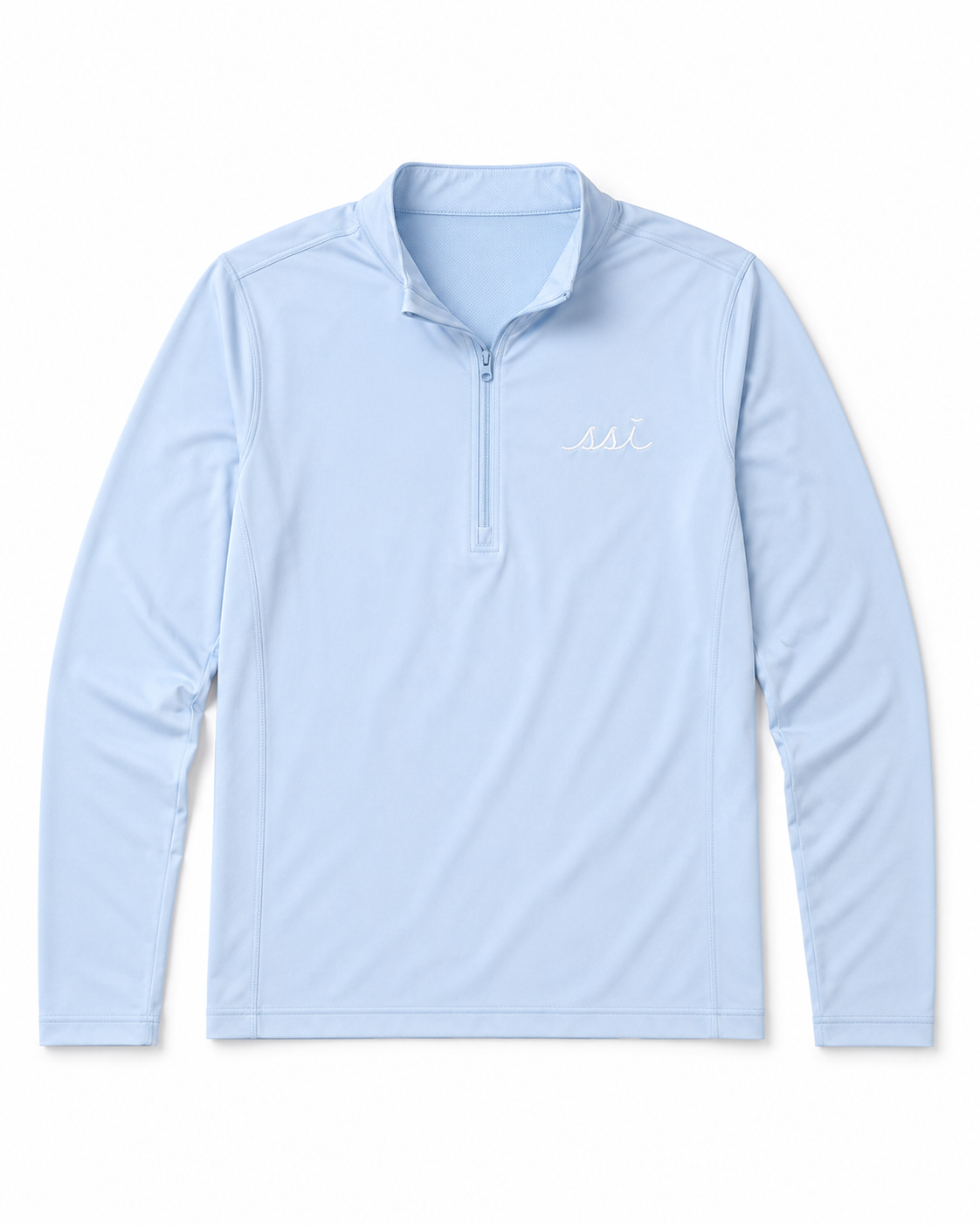 Light Blue Women’s St. Simons Island Performance Quarter Zip — White SSI Logo