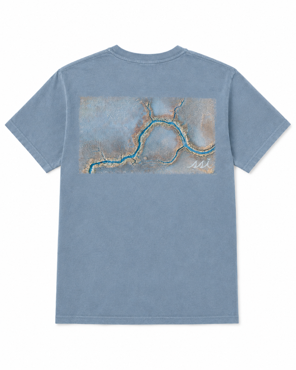 Blue Jean St. Simons Island Marsh Drone Comfort Colors Pocket T-Shirt — Gray SSI Logo