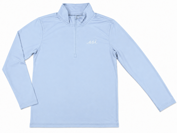 Men’s Light Blue St. Simons Island Performance Quarter Zip Pullover — White SSI Logo