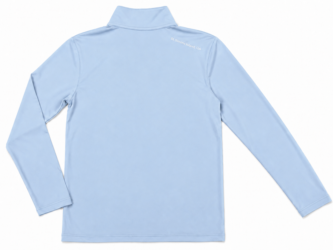 Men’s Light Blue St. Simons Island Performance Quarter Zip Pullover — White SSI Logo