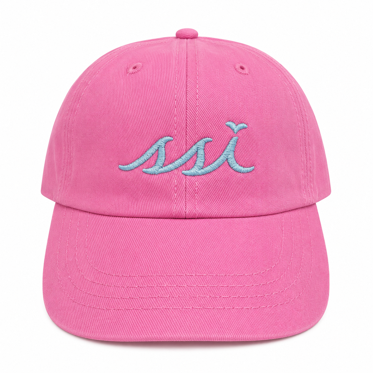 Pink Kids St. Simons Island Hat — Baby Blue SSI Logo