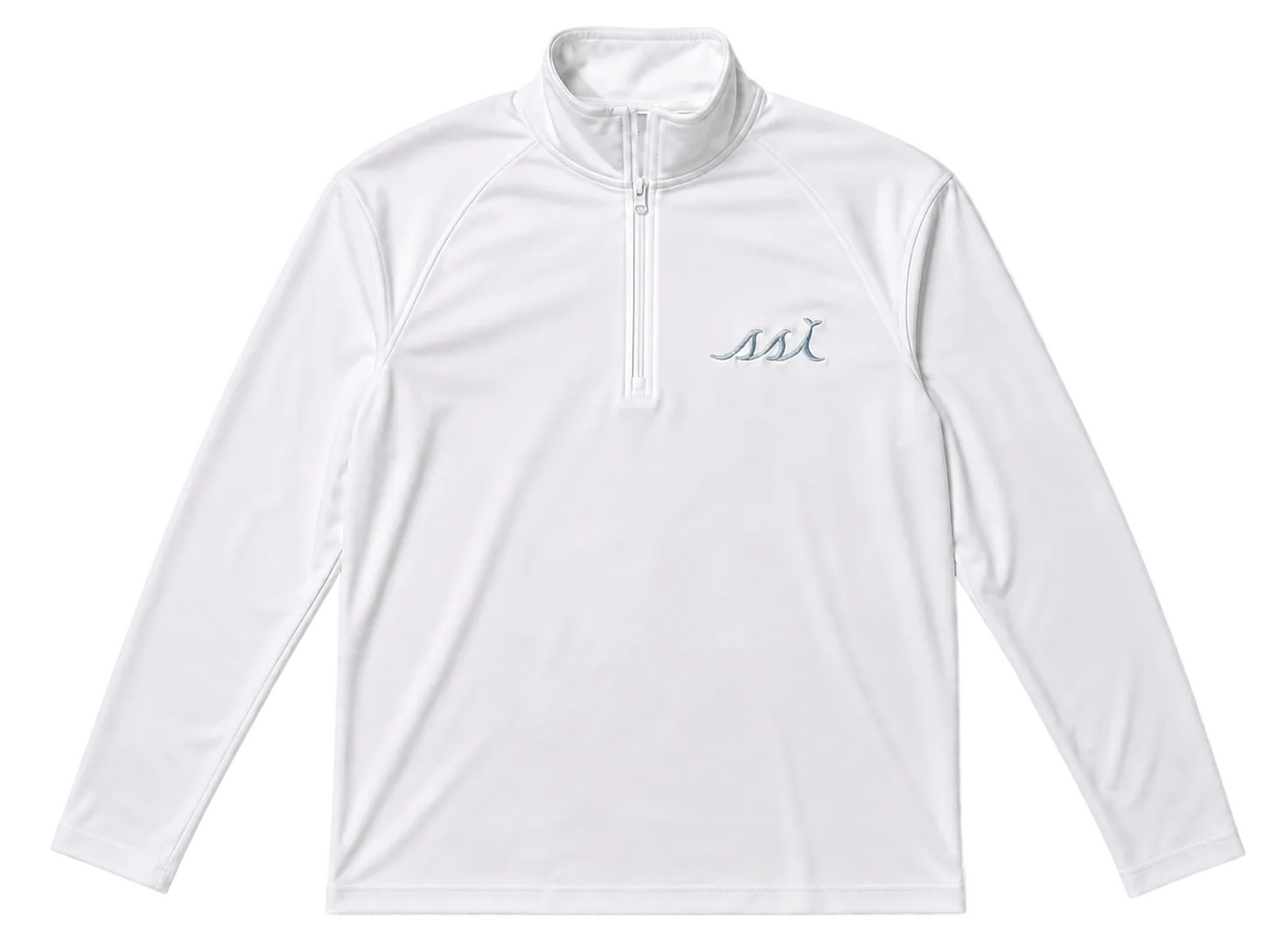 White Women’s St. Simons Island Performance Quarter Zip — Light Blue SSI Logo