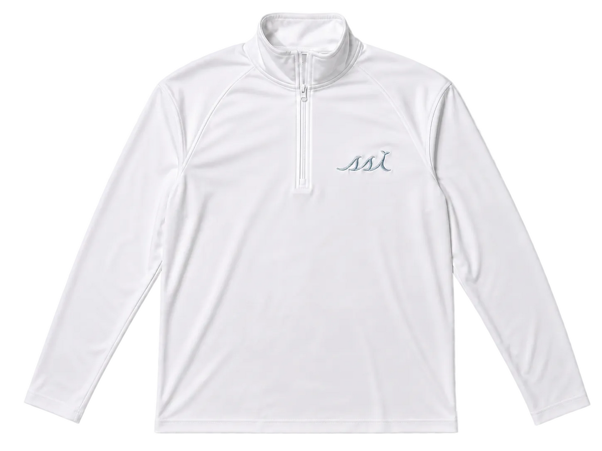 White Women’s St. Simons Island Performance Quarter Zip — Light Blue SSI Logo