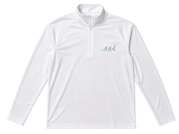 White Women’s St. Simons Island Performance Quarter Zip — Light Blue SSI Logo
