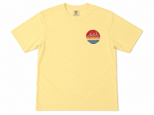 Comfort Colors Banana St. Simons Island Tee — Retro Sunset SSI Logo