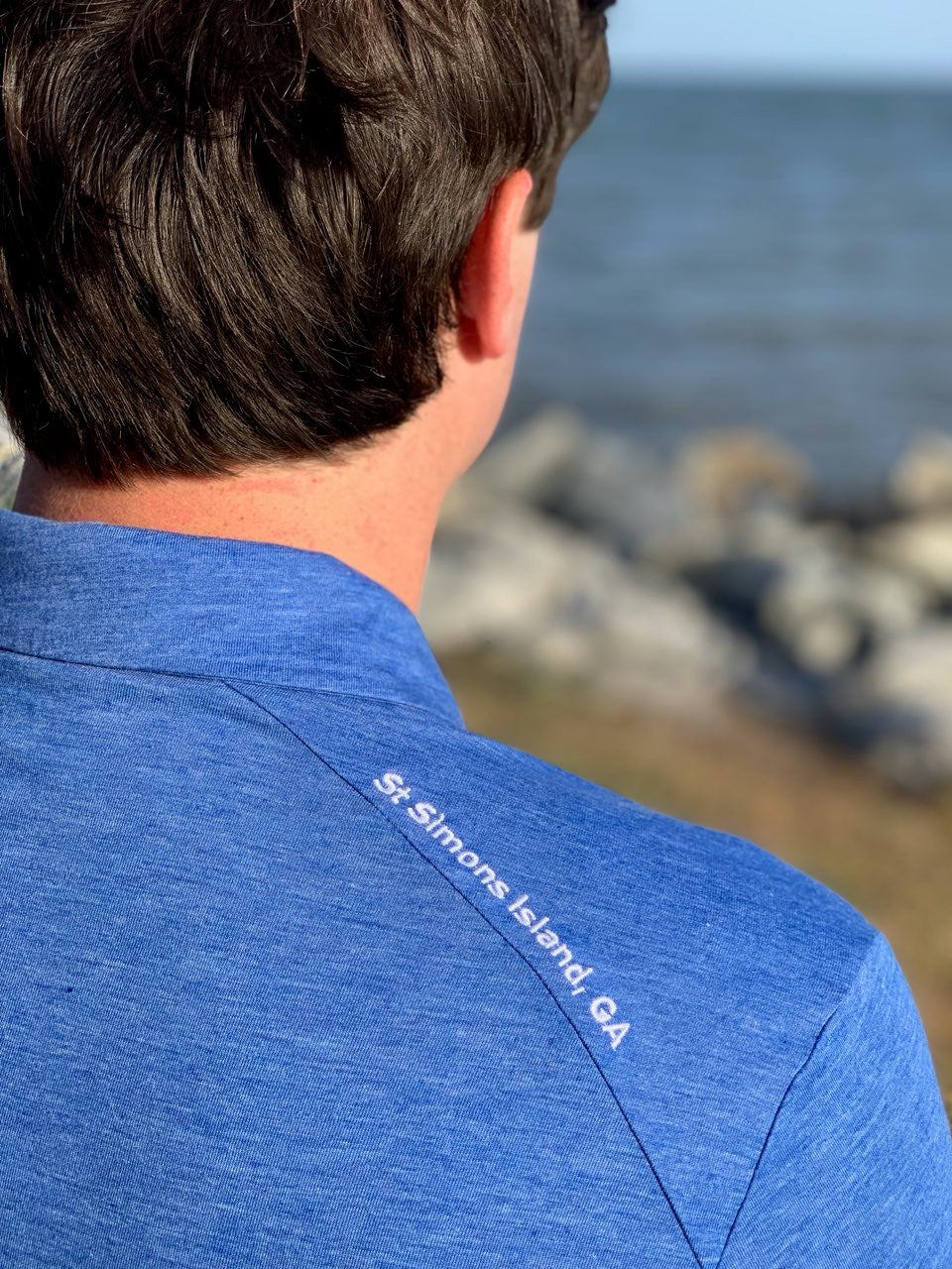 Mens Polo - Heather Royal Blue with white logo