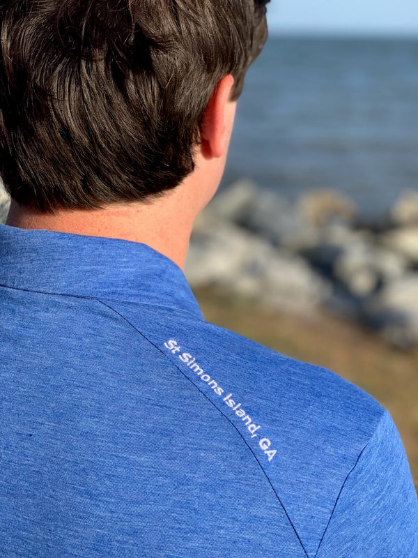 Mens Polo - Heather Royal Blue with white logo