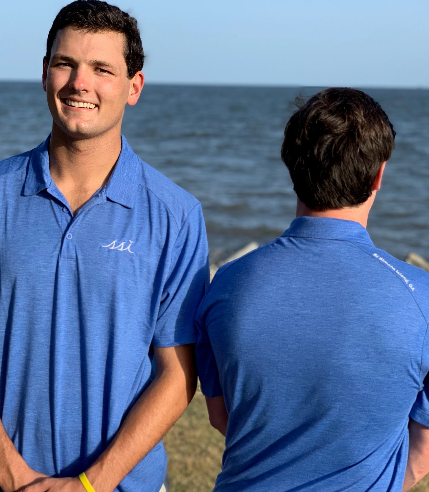 Mens Polo - Heather Royal Blue with white logo