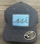 Heathered Gray FlexFit Hat /Light Blue Patch /Gray logo & Border/ Adjustable