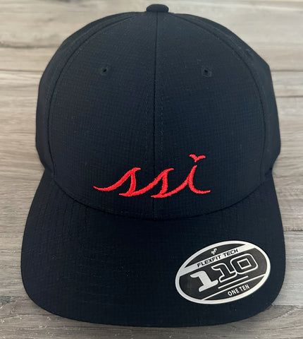Black FlexFit Hat / Red Logo/ Adjustable