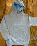 Petite Women & Children Light Gray Modal Blend Hoodie with Baby Blue Logo on Front