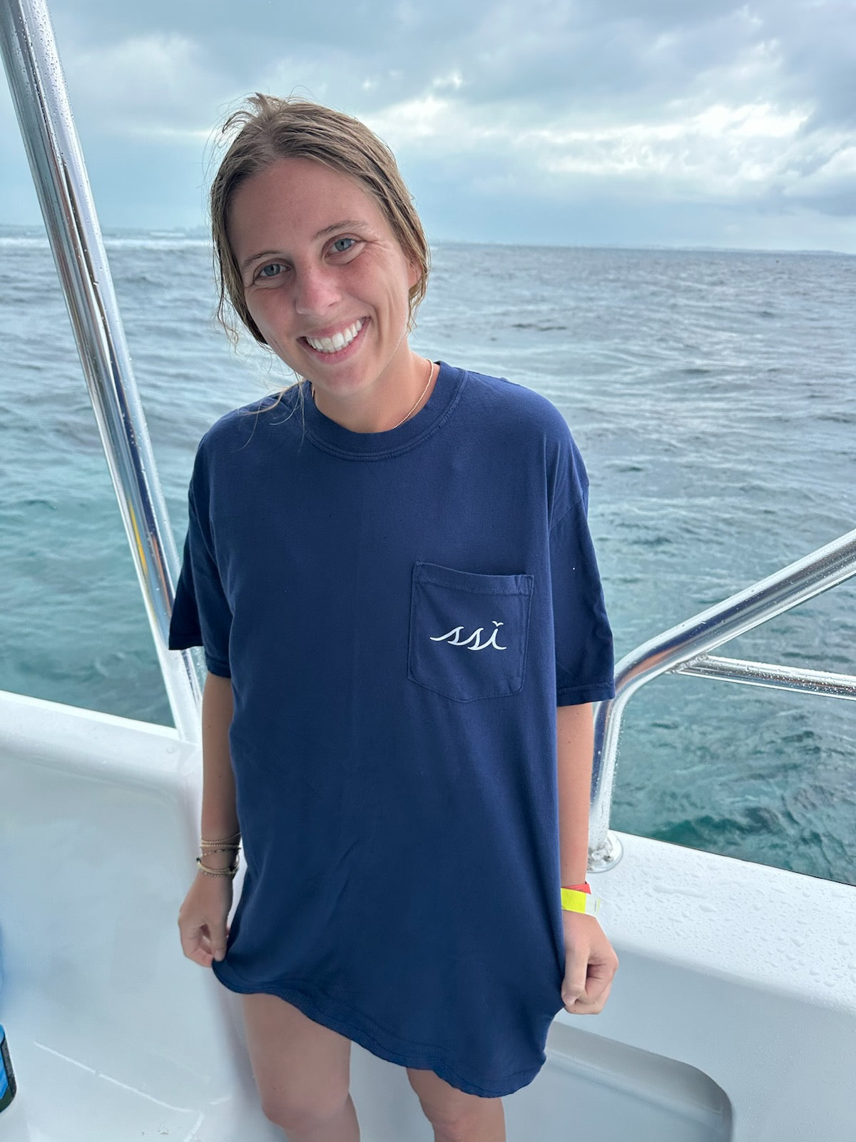 Comfort Colors Navy St. Simons Island Pocket Tee — Fun-Filled SSI Logo Back Print