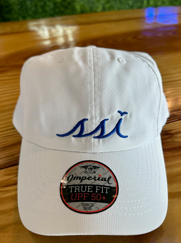White Imperial Hat (Regular Size) Royal Blue logo
