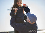 Kids Navy Modal Blend Hoodie Sweatshirt with Grey St Simons on Front and Grey Logo on Back