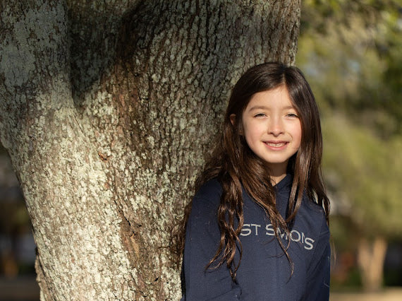 Kids Navy Modal Blend Hoodie Sweatshirt with Grey St Simons on Front and Grey Logo on Back